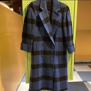 Vintage Wool Blue & Black Oversized Doubled Breasted Check Coat
